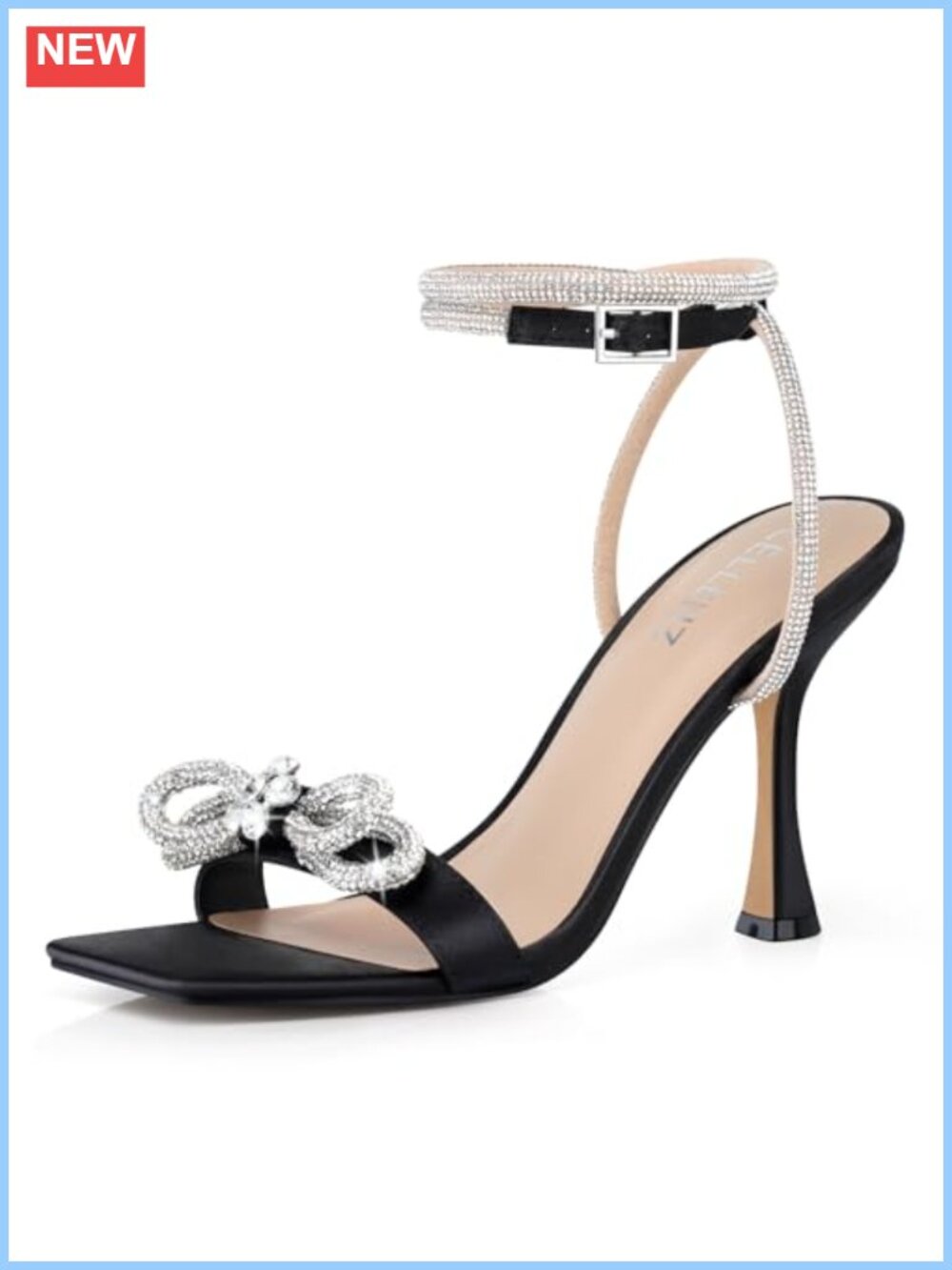 Rhinestone Ankle Strap Stiletto Heeled Sandals Women Sparkly Party Shoes